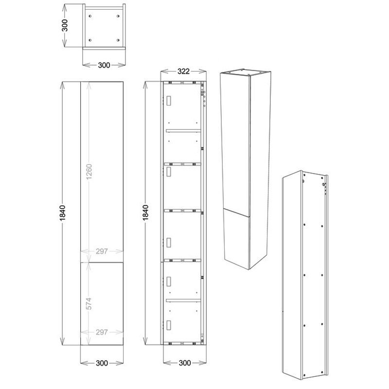 Signature Bergen Floor Standing 2-Door Tall Unit 300mm Wide - White Gloss