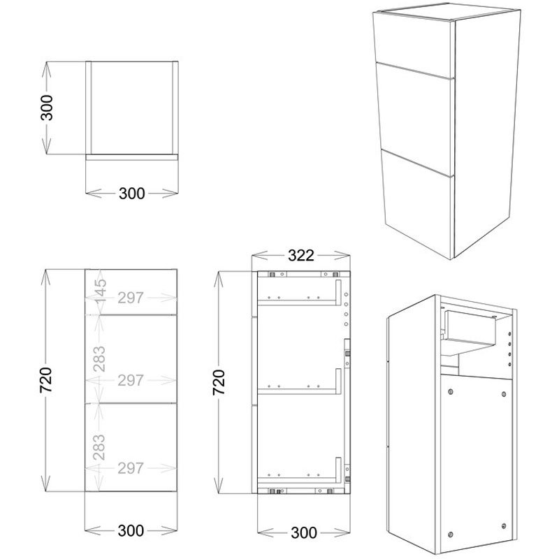 Signature Bergen Floor Standing 3-Drawer Storage Unit 300mm Wide - Pearl Grey Gloss