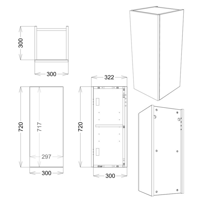Signature Bergen Floor Standing 1-Door Base Unit 300mm Wide - Matt Indigo Blue