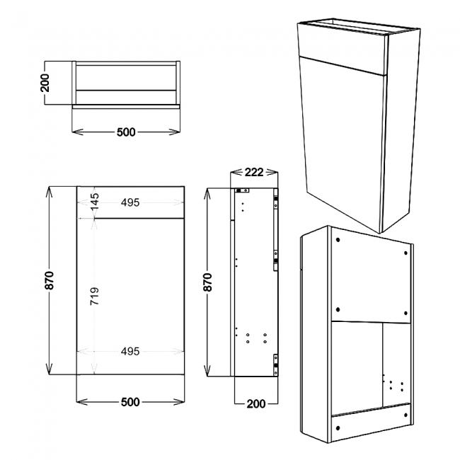 Signature Bergen Slim Back to Wall WC Toilet Unit 500mm Wide - White Gloss