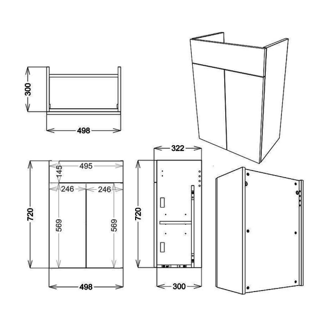 Signature Bergen Floor Standing 2-Door Vanity Unit 500mm Wide - Matt Indigo Blue