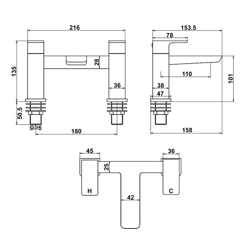 Signature Glide Bath Filler Tap Pillar Mounted - Matt Black