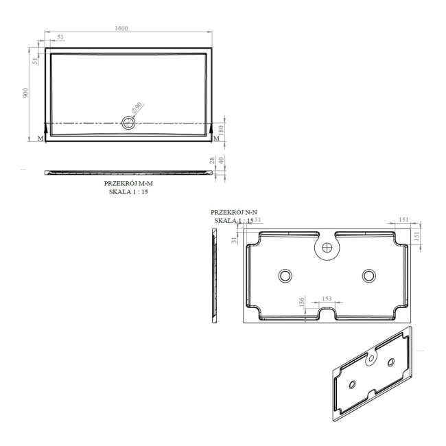Signature Boundary Rectangular Stone Resin Shower Tray 1600mm x 800mm (inc Waste)  | Dimension Image