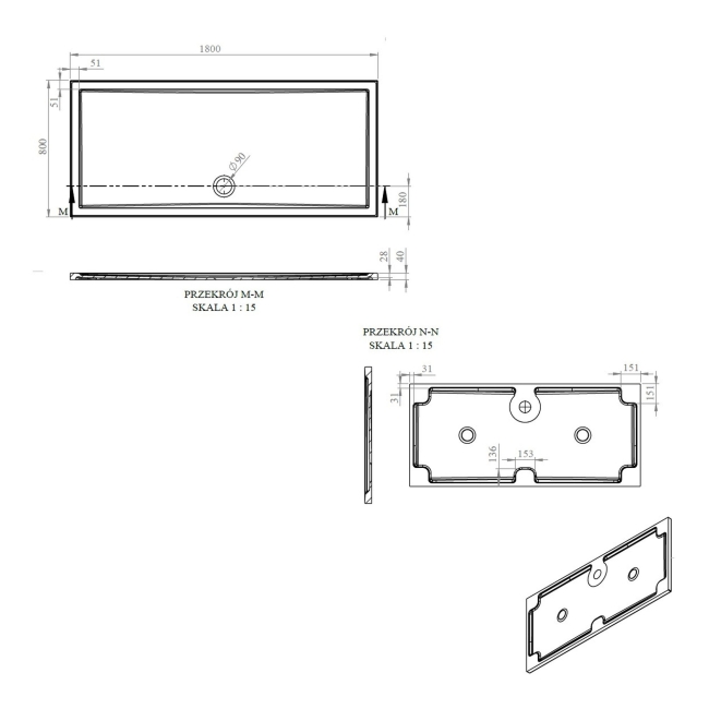 Signature Boundary Rectangular Stone Resin Shower Tray 1800mm x 800mm (inc Waste)  | Dimension Image