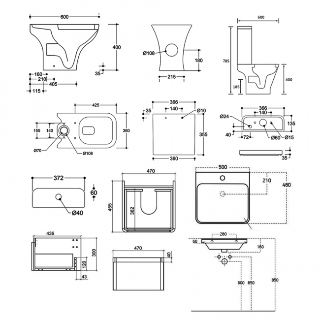 Signature Celeste Bathroom Suite with Wall Hung Vanity Unit 500mm Wide - Matt White