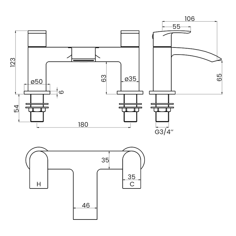 Signature Calibre Bath Filler Tap Pillar Mounted - Chrome
