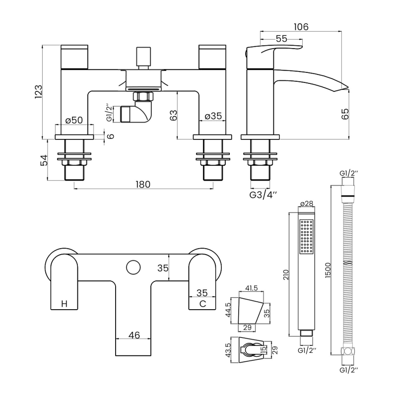 Signature Calibre Bath Shower Mixer Tap with Shower Kit - Chrome
