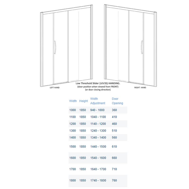 Lakes Classic Low Threshold Sliding Shower Door 1000mm LKV3S100RS