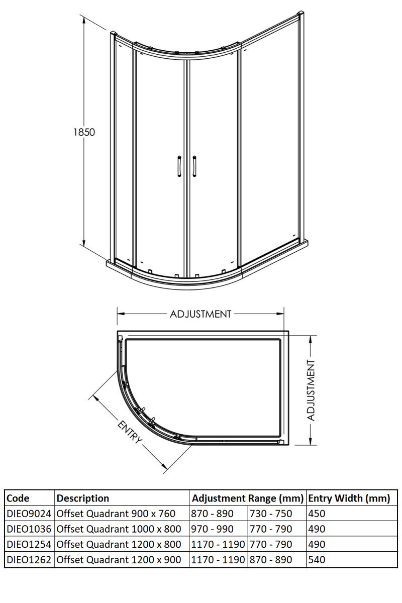 Signature Classix Double Door Offset Quadrant Shower Enclosure 900mm x 760mm - 6mm Glass