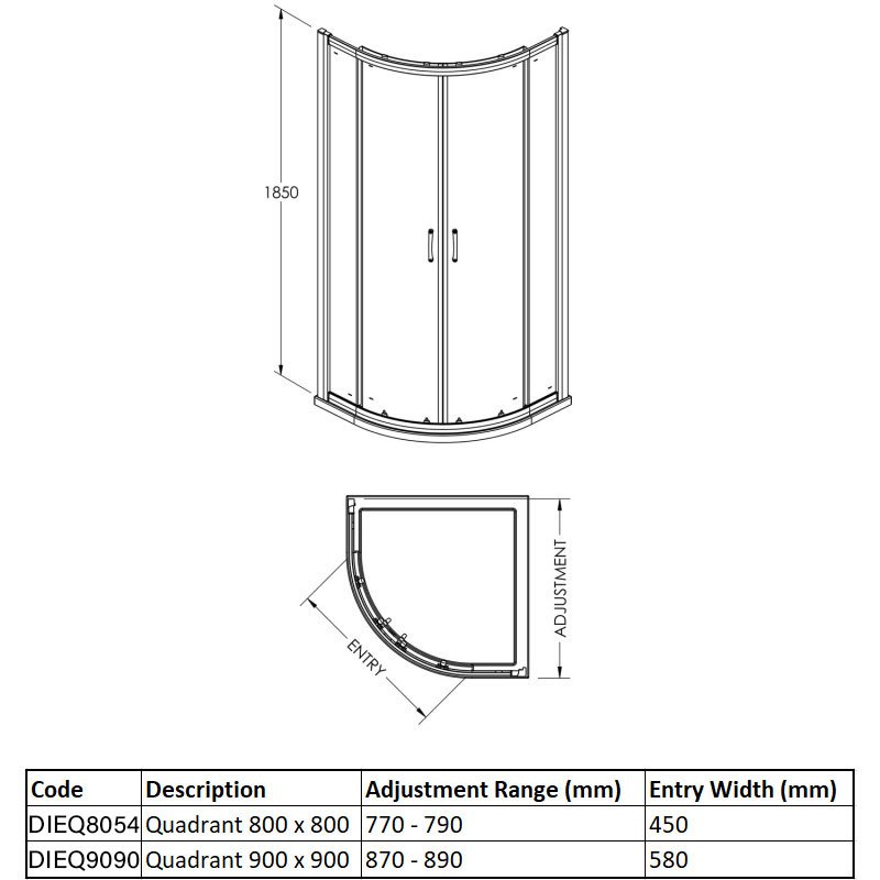 Signature Classix Double Door Black Framed Quadrant Shower Enclosure 800mm x 800mm - 6mm Glass