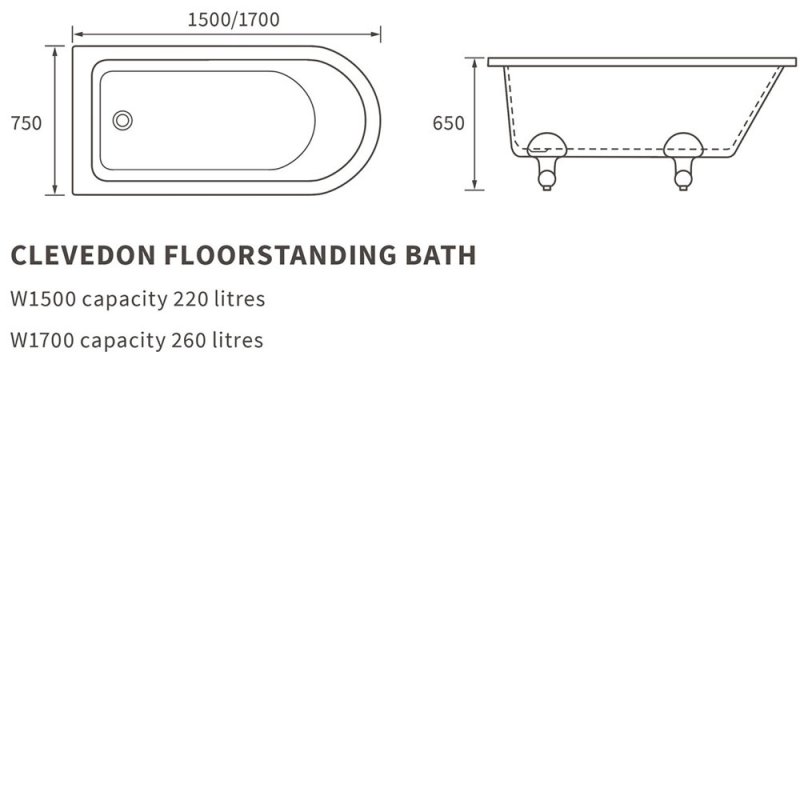Signature Clevedon Freestanding Bath 1500mm x 750mm - 2 Tap Hole