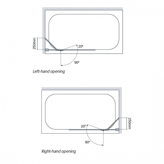 Signature Coastline Hinged Bath Screen 1500mm H x 1000mm W Left Handed - 8mm Glass