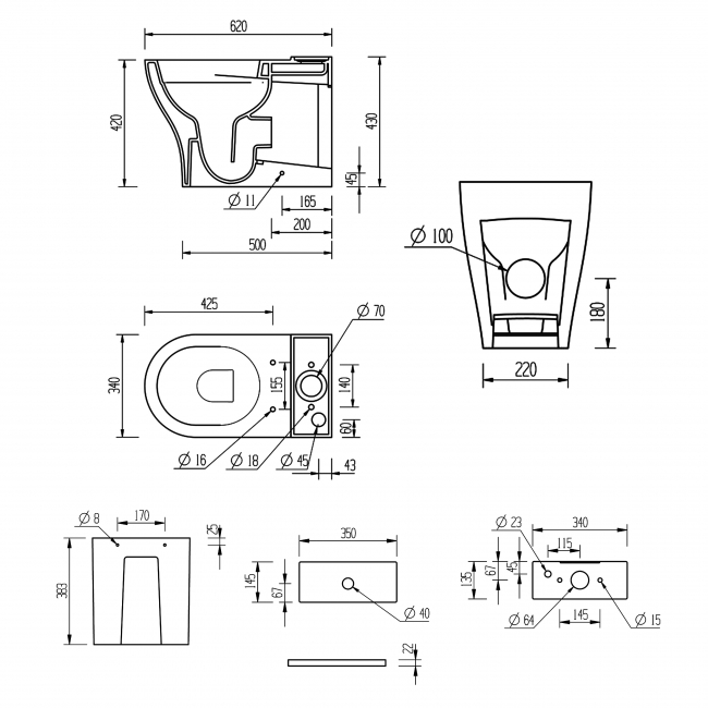 Signature Como Rimless Back to Wall Close Coupled Toilet with Push Button Cistern - Soft Close Seat