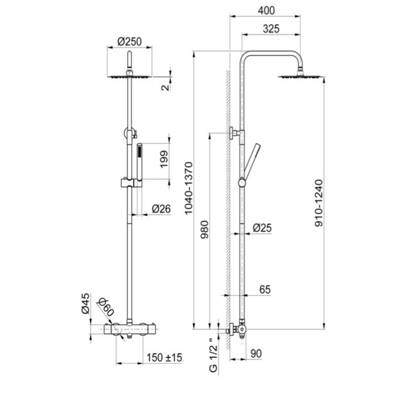 Vema Thermostatic Bar Mixer Shower with Shower Kit + Fixed Head - Stainless Steel