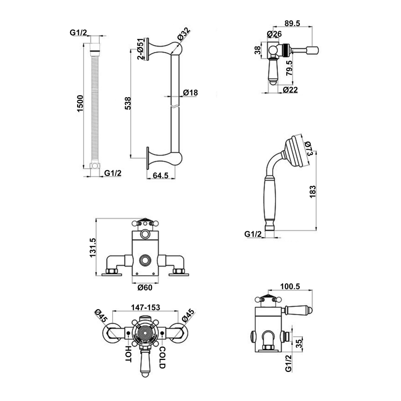 Signature Eternal Traditional Concentric Single Outlet Exposed Shower Valve with Shower Kit - Chrome