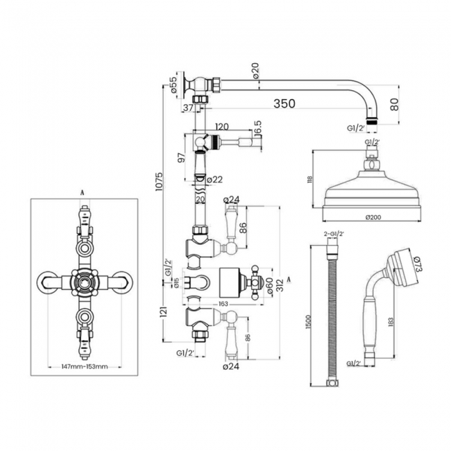 Signature Traditional Exposed Mixer Shower with Shower Kit and Fixed Head - Chrome