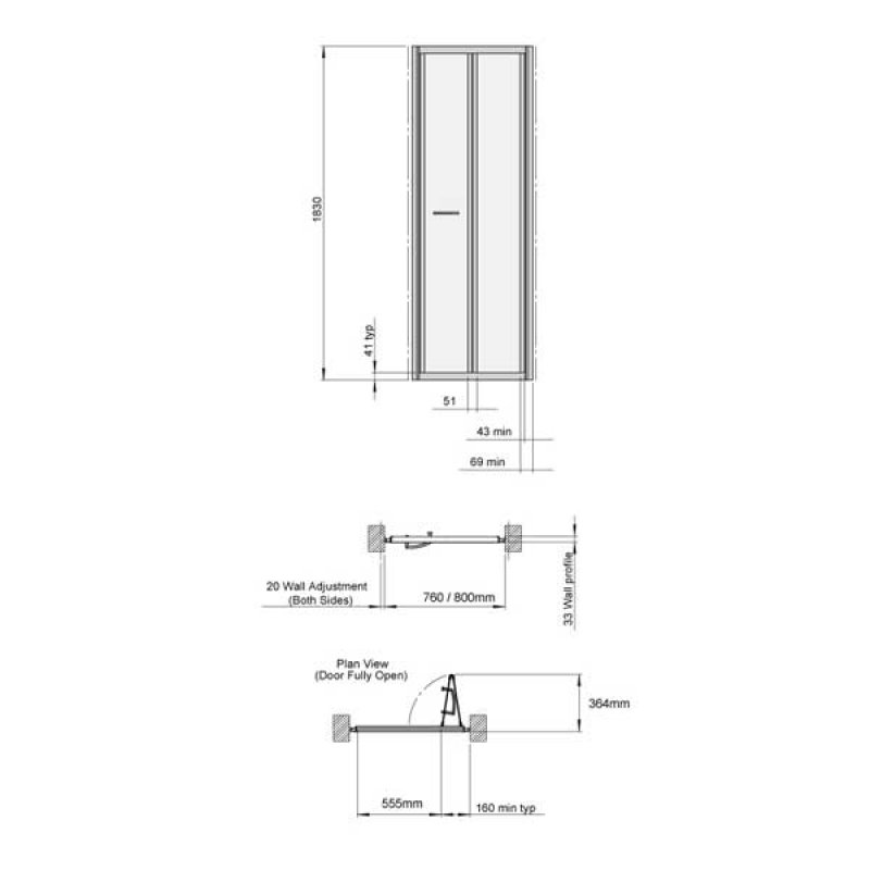 Signature Contract Bi-Fold Shower Door | 6CB080 | 800mm | Silver/Clear