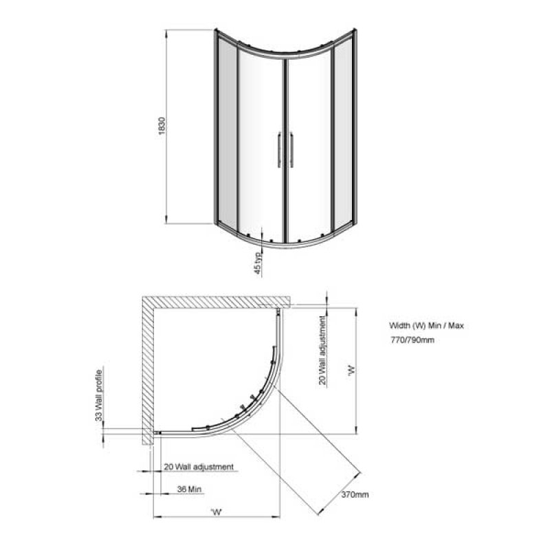 Signature Contract Quadrant Shower Enclosure 800mm x 800mm - 6mm Glass