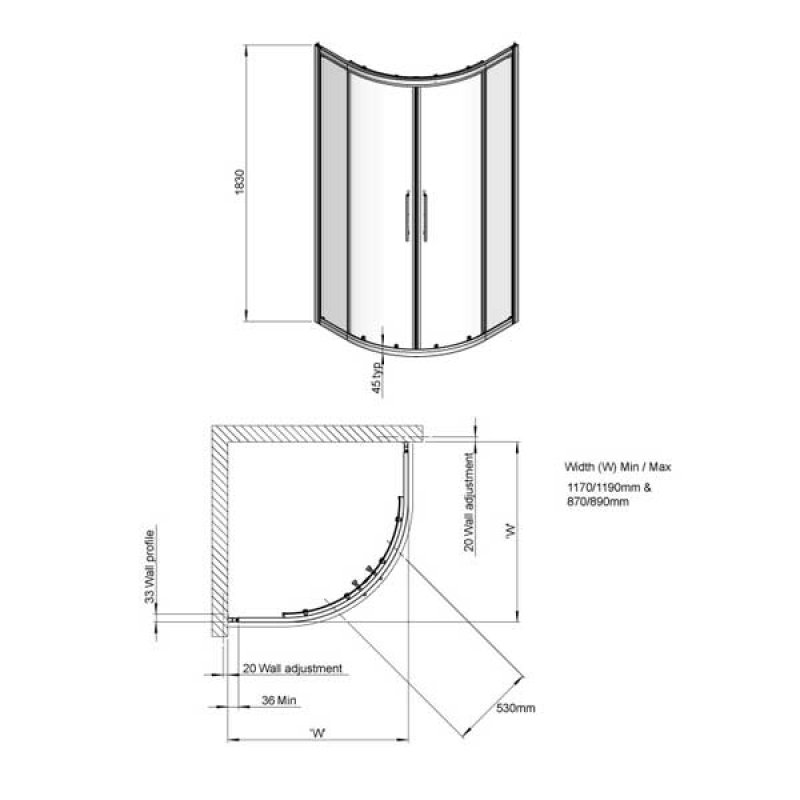 Signature Contract Offset Quadrant Shower Enclosure 1200mm x 900mm - 6mm Glass