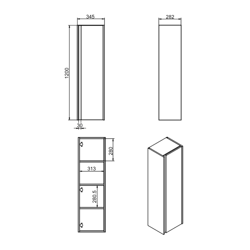 Signature Diversity Wall Hung 1-Door Tall Unit 350mm Wide - Matt Cotton/Oak Effect