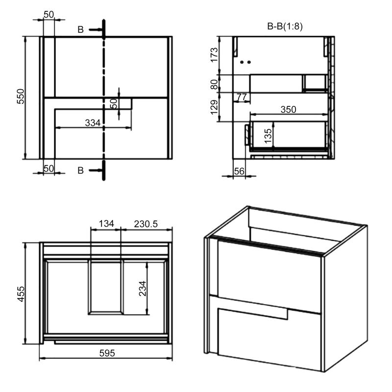 Signature Diversity Wall Hung 2-Drawer Vanity Unit with Basin 605mm Wide - Matt Cotton/Oak Effect