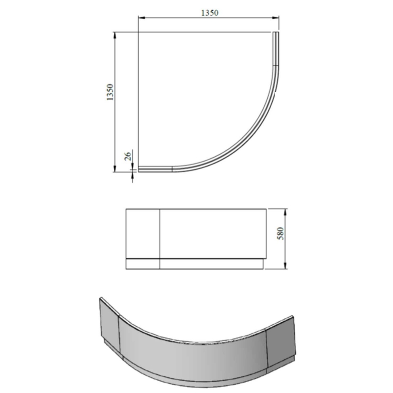 Signature Cove Acrylic Corner Bath Panel 600mm H x 1350mm W - White