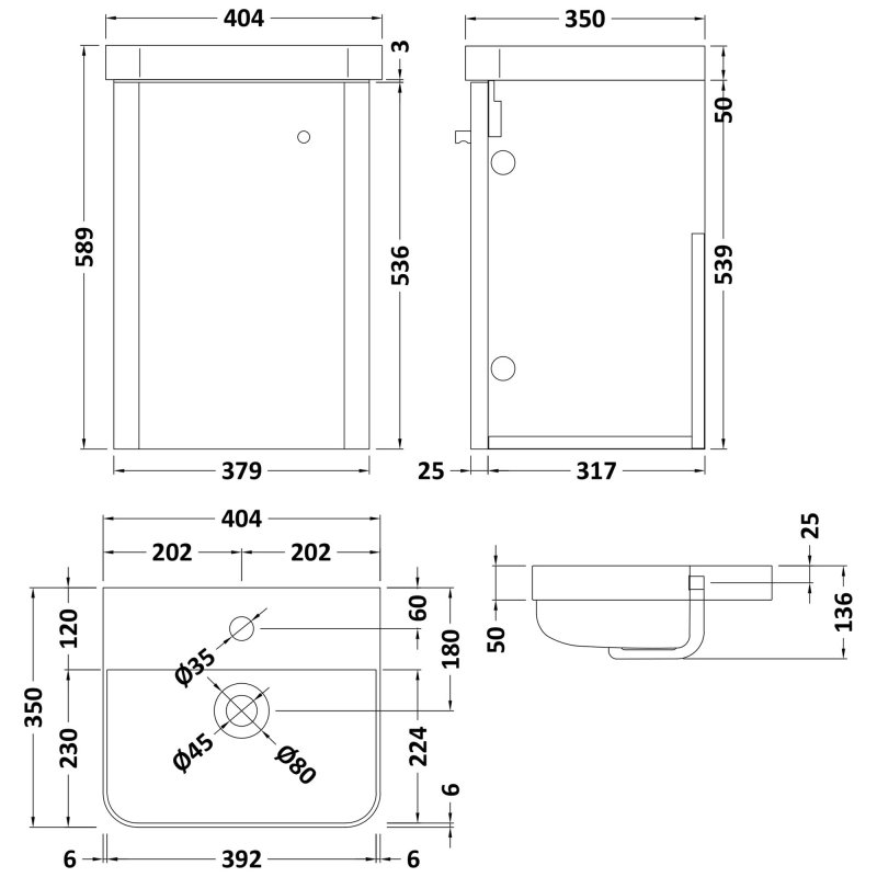 Curva Arc Wall Hung Vanity Unit with Chrome Handle - 400mm Wide - Gloss White