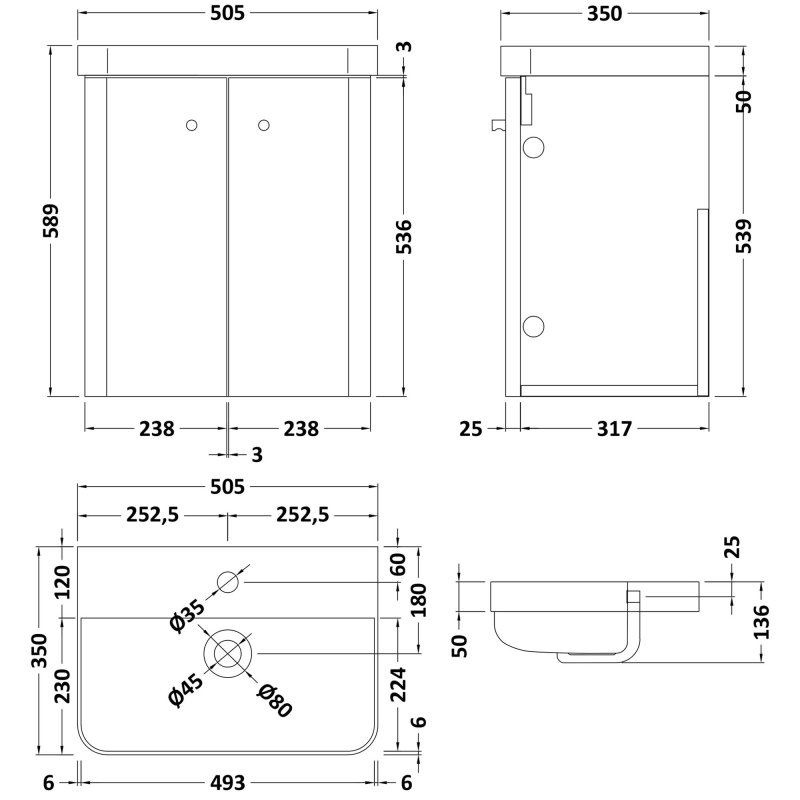 Curva Arc Wall Hung Vanity Unit with Chrome Handles - 500mm Wide - Gloss White