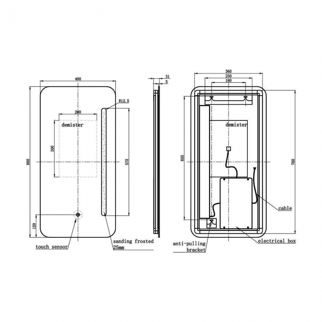 Signature Diego Oblong LED Bathroom Mirror 800mm H x 400mm W