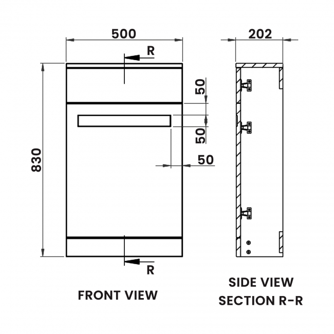 Signature Duke Back To Wall WC Toilet Unit 500mm Wide - Matt White  | Dimension Image