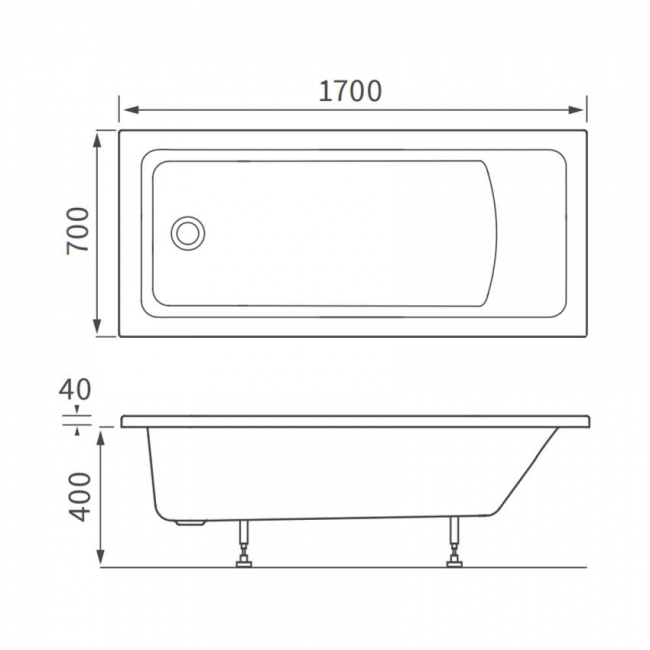 Signature Edge Square Single Ended Bath 1700mm x 700mm 0 Tap Hole