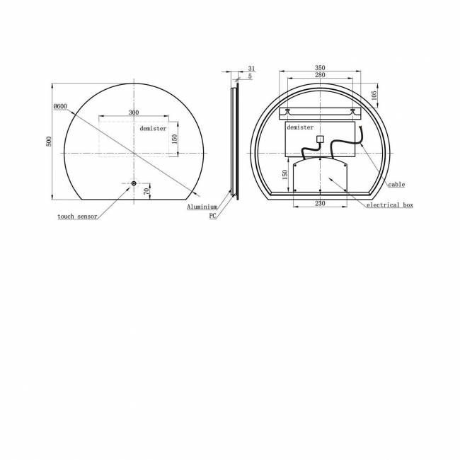 Signature Enzo Round Back-Lit LED Bathroom Mirror with Demister Pad 500mm H x 600mm W
