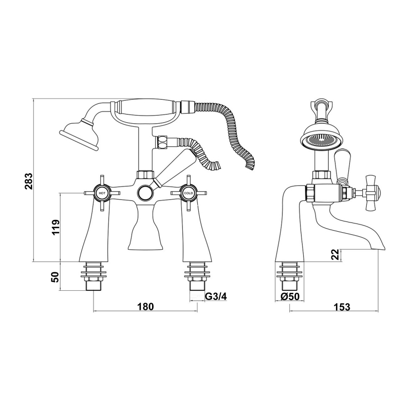 Signature Greenwich Bath Shower Mixer Tap with Shower Kit - Chrome