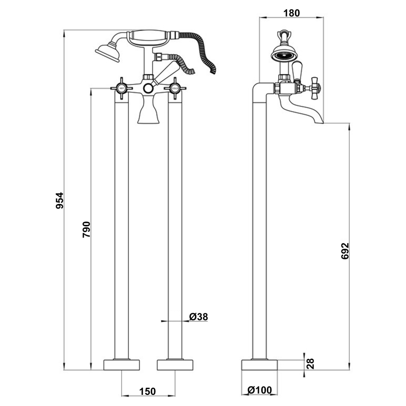 Signature Greenwich Freestanding Bath Shower Mixer Tap with Shower Kit - Chrome