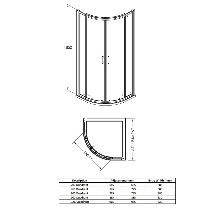 Purity Excel Quadrant Shower Enclosure 800mm x 800mm - 5mm Glass