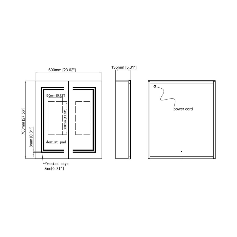 Signature Finley 2-Door LED Mirrored Bathroom Cabinet with Demister Pad 700mm H x 600mm W