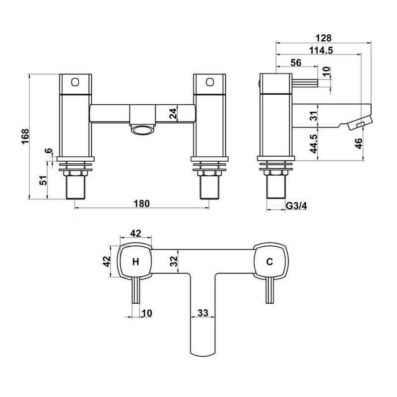 Signature Oscar Bath Filler Tap Pillar Mounted - Chrome