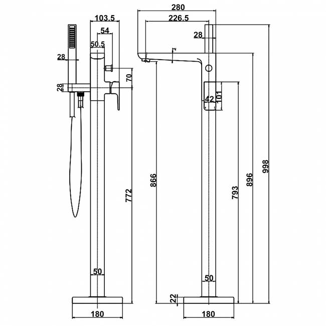 Signature Glide Freestanding Bath Shower Mixer Tap with Shower Kit - Matt Black