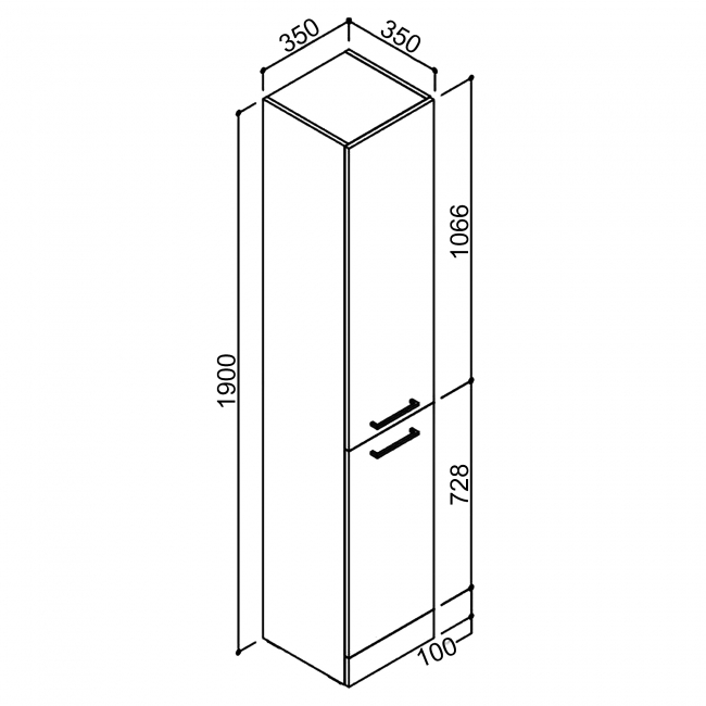 Signature Gothenburg Floor Standing 2-Door Tall Unit 350mm Wide - White Gloss  | Dimension Image