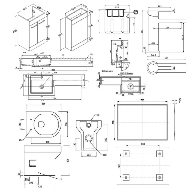Signature Gothenburg Bathroom Suite with LH Combination Unit 1000mm Wide - Grey Gloss