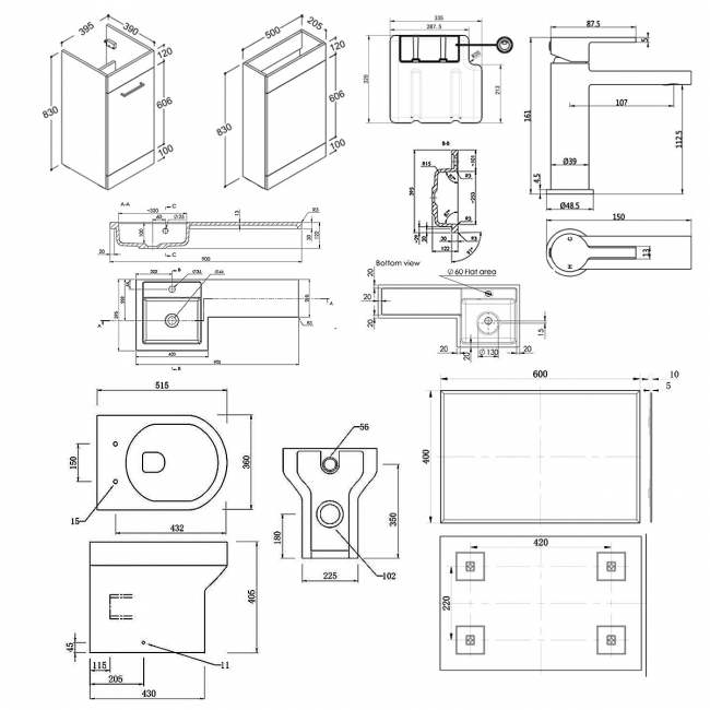 Signature Gothenburg Bathroom Suite with LH Combination Unit 900mm Wide - Anthracite Gloss