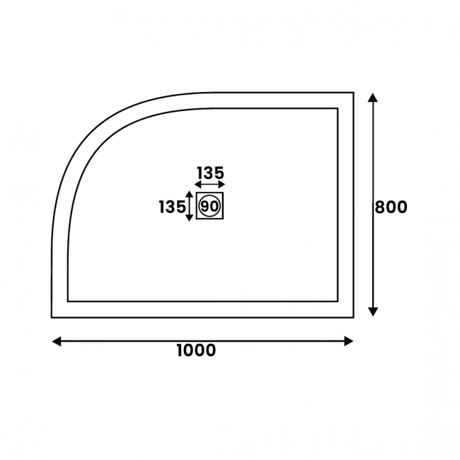 Signature Grade Offset Quadrant Shower Tray 1000mm x 800mm Left Handed (inc Waste)  | Dimension Image