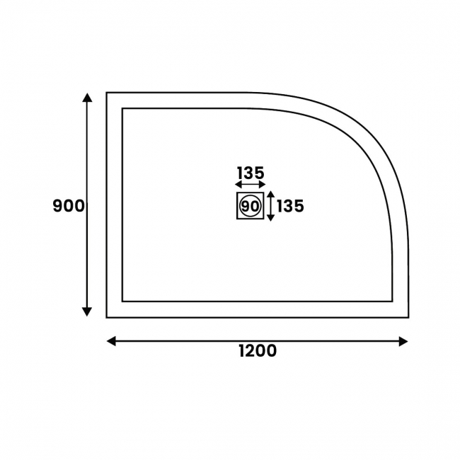 Signature Grade Offset Quadrant Shower Tray 1200mm x 900mm Right Handed (inc Waste)  | Dimension Image
