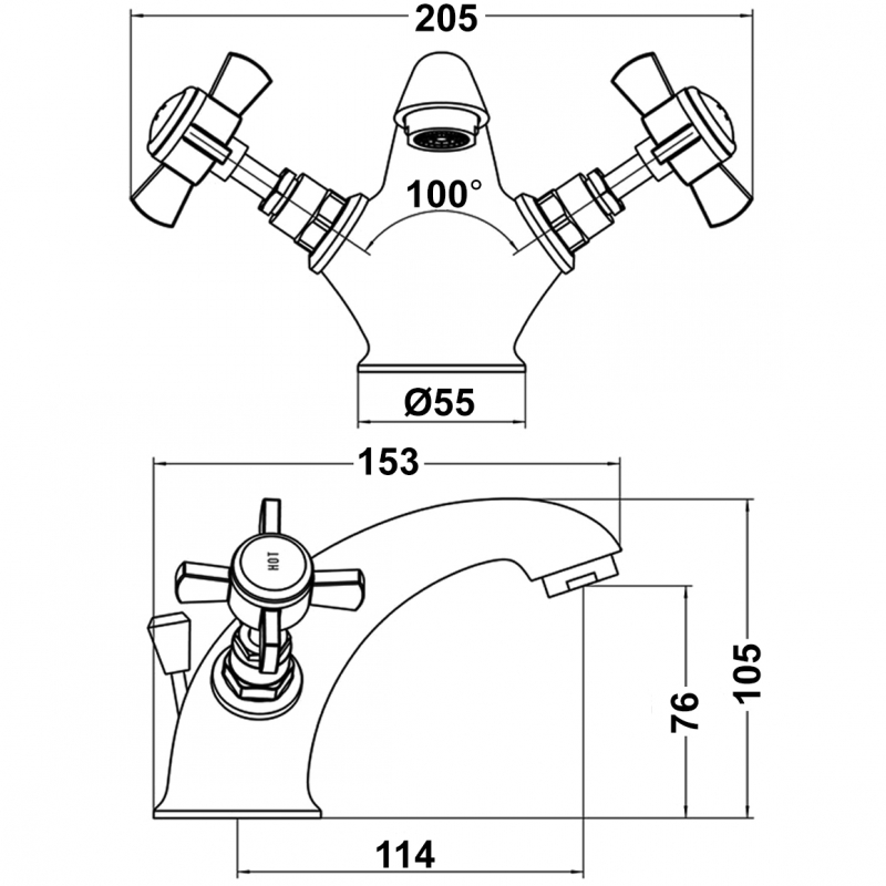 Signature Greenwich Basin Mixer Tap Dual Handle with Click Clack Waste - Chrome