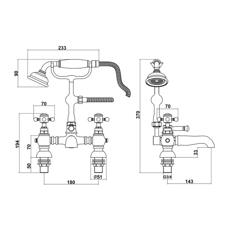 Signature Greenwich Bath Shower Mixer Tap with Shower Kit - Brushed Brass