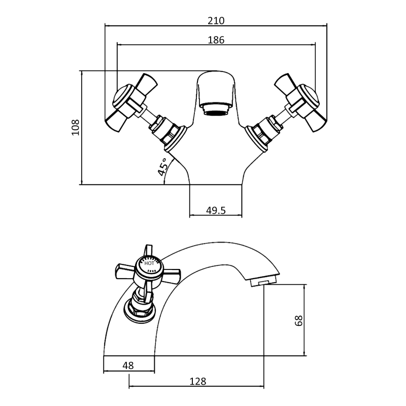 Signature Greenwich Mono Basin Mixer Tap with Pop Up Waste - Brushed Brass