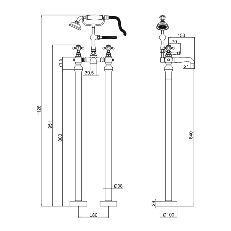 Signature Greenwich Freestanding Bath Shower Mixer Tap with Shower Kit - Brushed Brass
