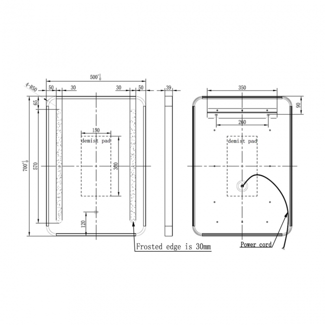 Signature Harper Front-Lit LED Bathroom Mirror with Demister Pad 700mm H x 500mm W - Brushed Brass