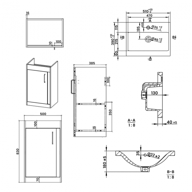 Signature Helsinki Floor Standing 1-Door Vanity Unit with Basin 510mm Wide - Matt Indigo Blue