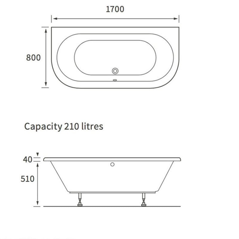 Signature Hera Supercast Double Ended Whirlpool Bath 1700mm x 800mm - Chromatherapy System